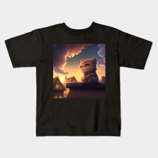 a beautiful kitten on the roof of the house Kids T-Shirt